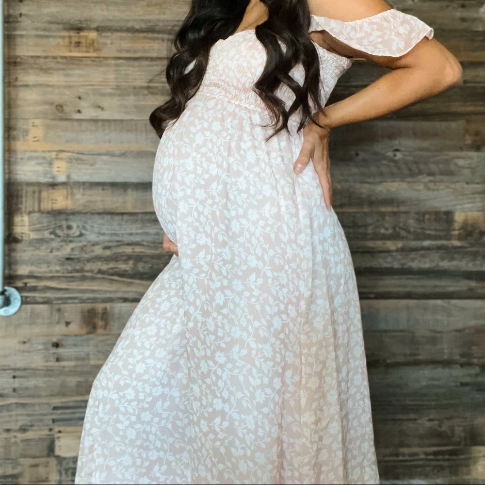 Light pink beige floral Pink Blush Maternity maxi dress